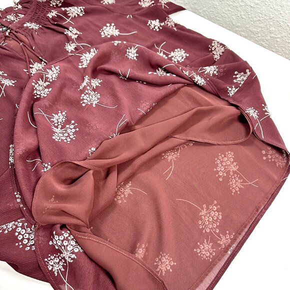 Ann Taylor Tie-Front Blouse – Burgundy with Ivory Florals | Medium Petite - Picture 2 of 9